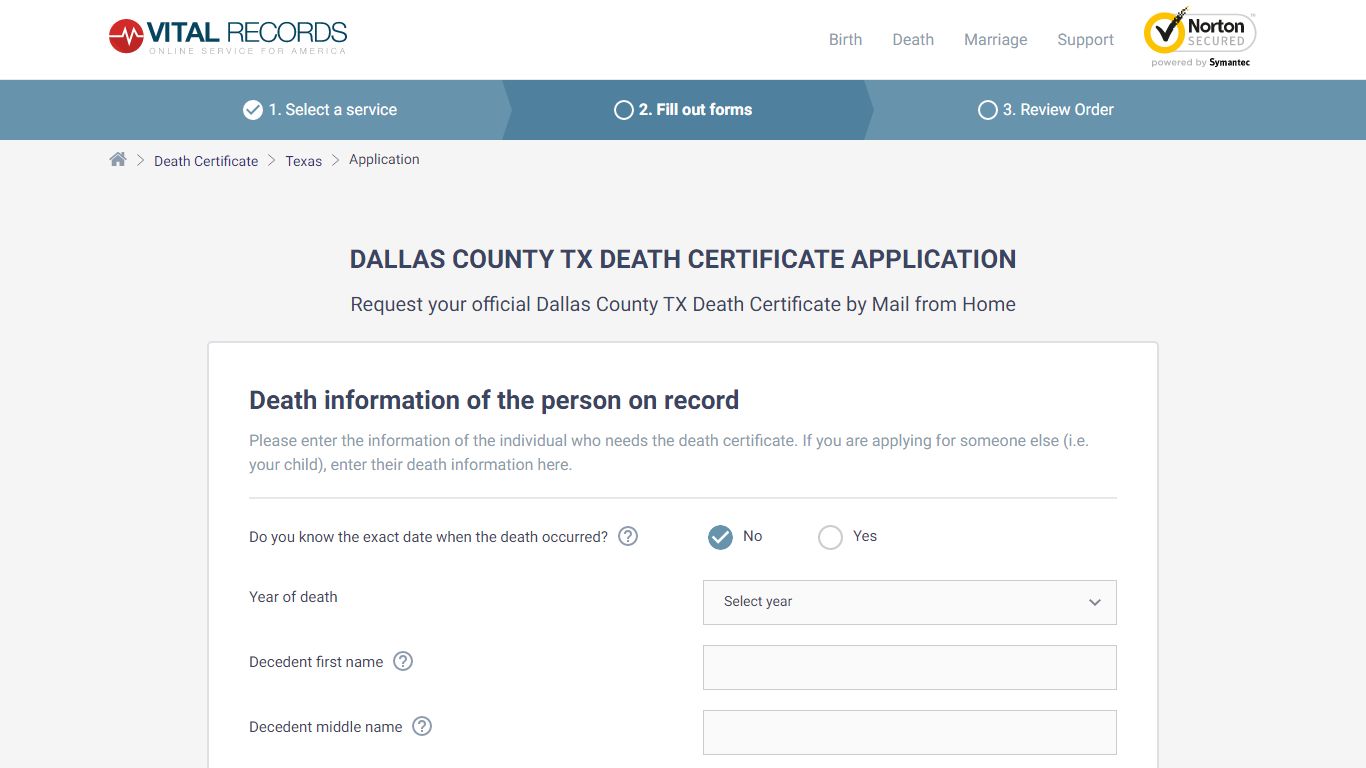 Dallas County TX Death Certificate Application