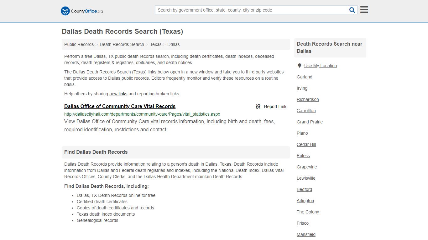 Death Records Search - Dallas, TX (Death Certificates & Indexes)